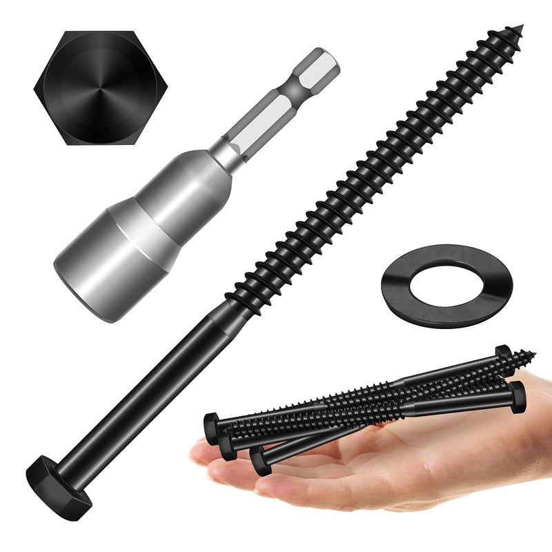MYWISH (10Sets) 5/16" x 5" Hex Head Lag Bolts, Heavy Duty Lag Screws with Washers, 304 Stainless Steel Bolts 18-8, Lag Screws Wood Screws, Partial Thread Black Oxide, 5/16 Bolt - Image 1